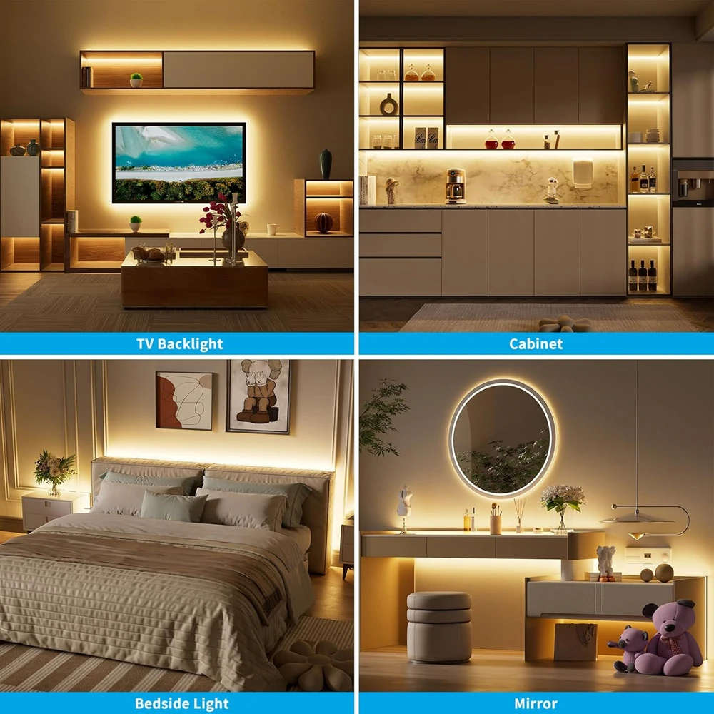 USB Tuya Zigbee COB LED Strip 5V 1m 2m Warm Natural white Dimmable Tape Lamp Night Light Room Decor For Alexa Google SmartThings