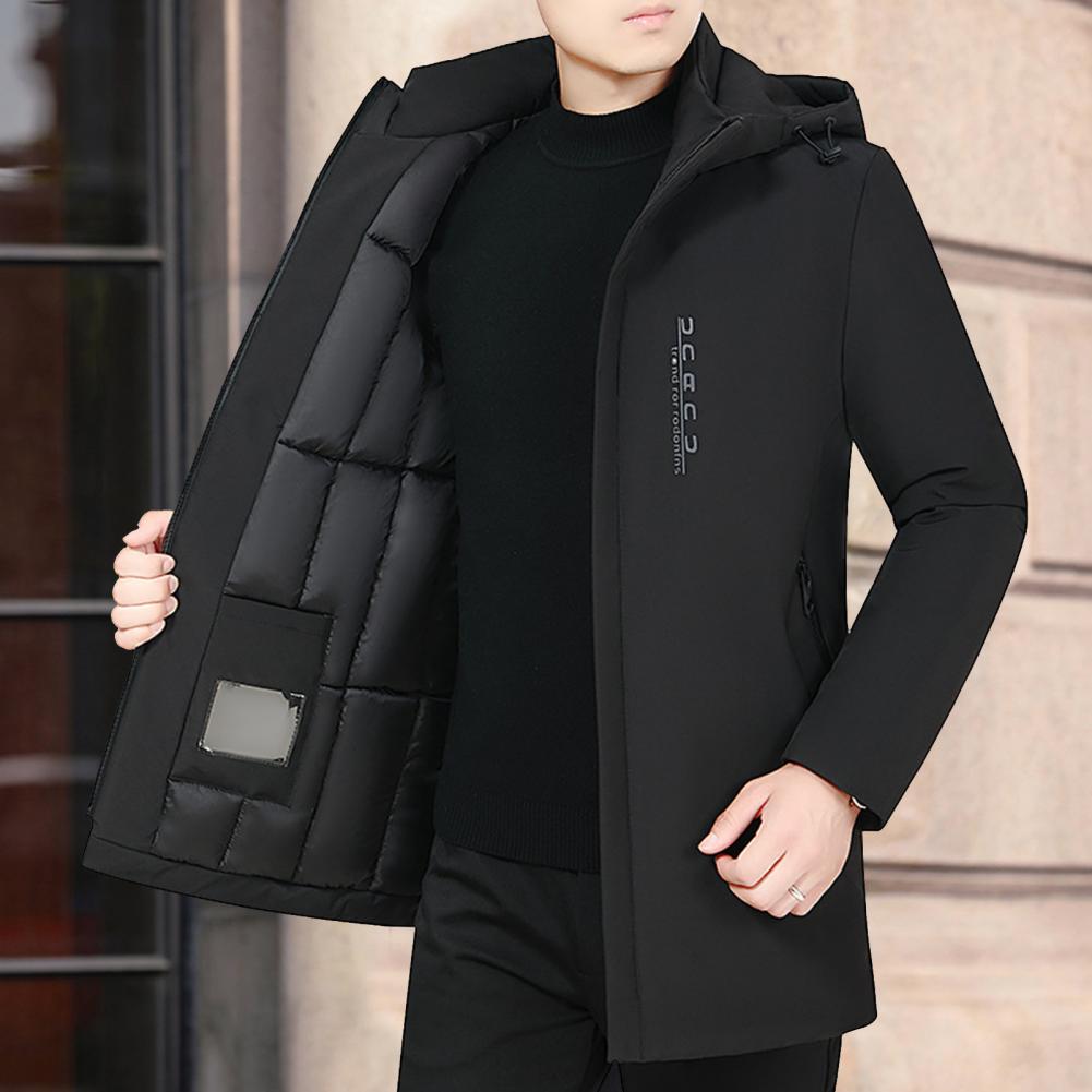 Jaqueta casual popular bonito masculino blusão inverno engrossado algodão acolchoado de comprimento médio com capuz outerwear para escritório