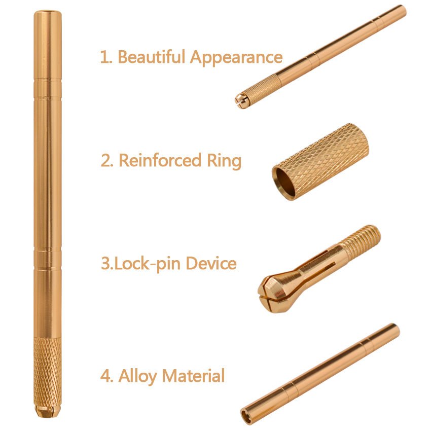 Golden Tebori 3D Tattoo ปากกา 5 ชิ้น 12PCD ใบมีด Microblading Tattoo เข็มแต่งหน้าถาวรคู่มือสําหรับ Professional Eyebrow