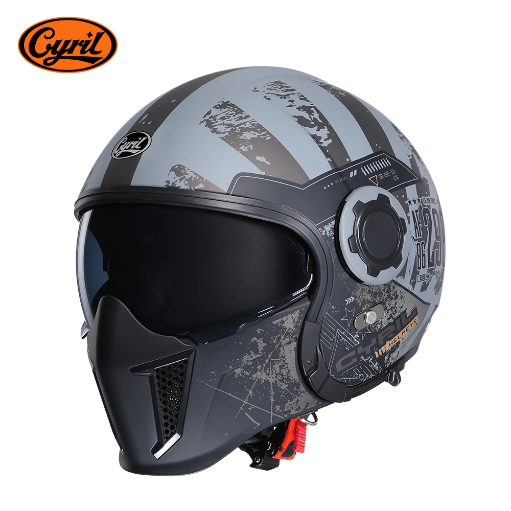Casco Para Motos Casco de motocicleta de cara abierta para hombre y mujer, protector de cabeza Modular de doble lente, aprobado por DOT ECE, CYRIL OP12A, Retro