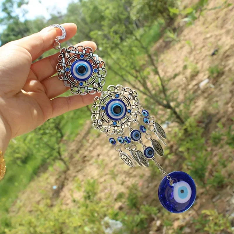Pingente de Parede Azul Evil Eye, Amuleto Turco, Amuleto da Sorte, Bênção Proteção Presente, Mão Hamsa, Flor para Decoração de Casa