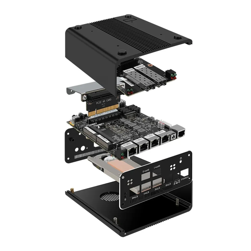 Urządzenie Micro Firewall, Mini PC, VPN, Router PC, Intel i5 1250P 1235U 1215U 8505 AES-NI, 4 x 2.5GbE I226-V, Konsola, 2*HDMI DP