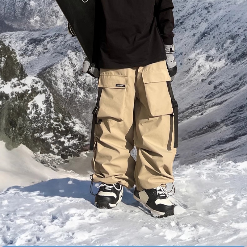 KEEPMONEY Men and Women's Oversized Ski Pants Waterproof Breathable Thermal Fleece Lining Snowboard Warm Winter 3L Fabric