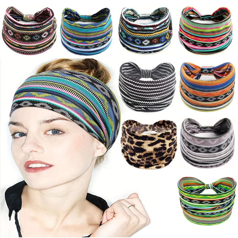 Pañuelo elástico de estilo bohemio para mujer europea americana, accesorios para el cabello de ala ancha de algodón transpirable a la moda