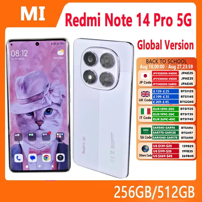 Versão global xiaomi redmi note 14 pro 5g smartphone mediatek dimensão 7300-ultra 200mp câmera ai nfc 6.67 "tela amoled ip68
