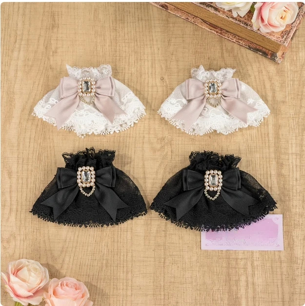 Manguitos de lazo de encaje hechos a mano de encaje de tres capas, pulsera hecha a mano de mina japonesa Lolita, accesorios de guantes de moda