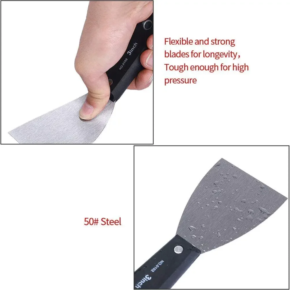 7PCS Putty ชุดมีด Flex Drywall มีดสี Scraper Kit 7 ขนาด Soft Grip Handle ใบมีดเหล็กคาร์บอนผ้าใบเก็บกระเป๋ารวม