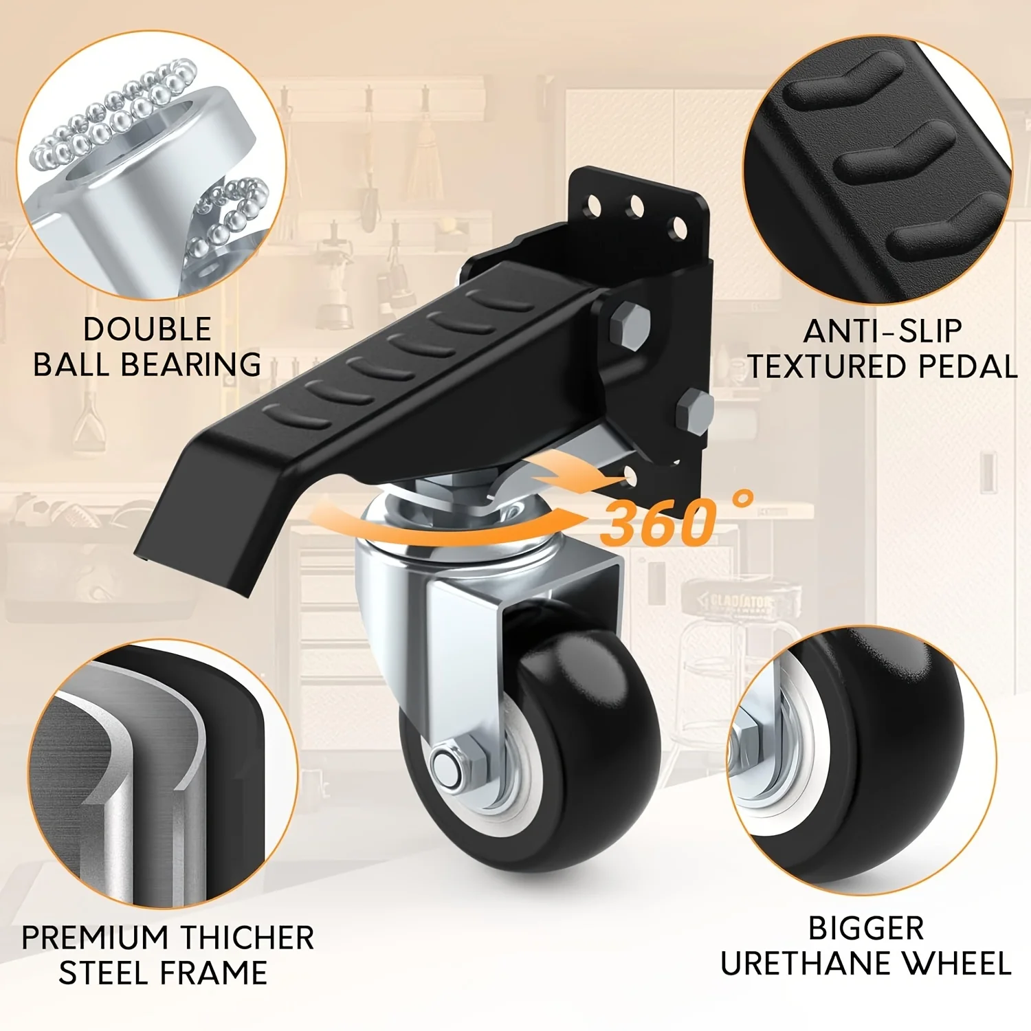 165 lbs 2.5" Set of 4 Workbench Caster Wheels Side Mounted Retractable Stepdown Wheel 360° Swivel for Tables and Equipment