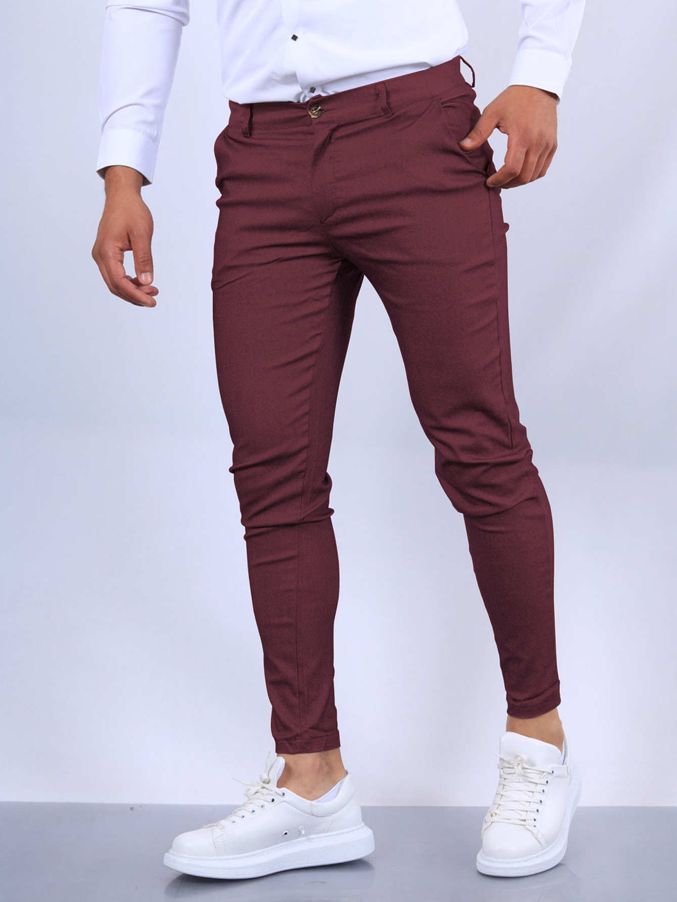 Calças masculinas da moda de cor sólida europa e os estados unidos inglaterra vento bezerro calças quatro estações confortável casual formal pant
