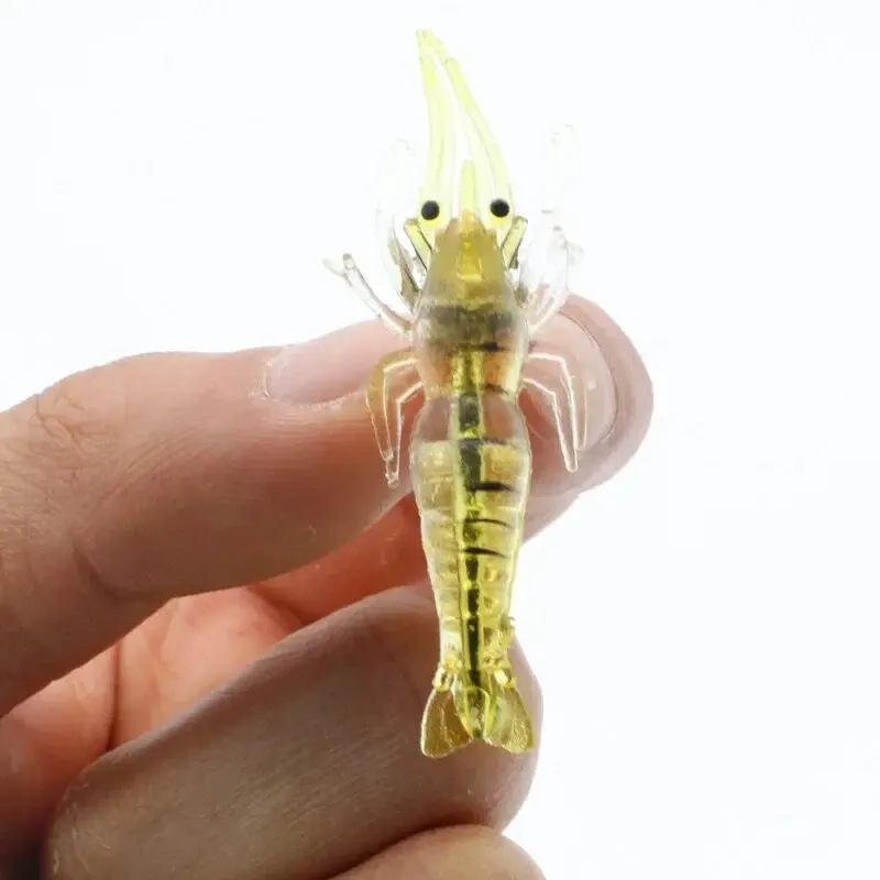 Isca artificial macia do camarão para pescar, atração do silicone com gancho afiado, camarão-como, 1.3g/4cm, 20pcs