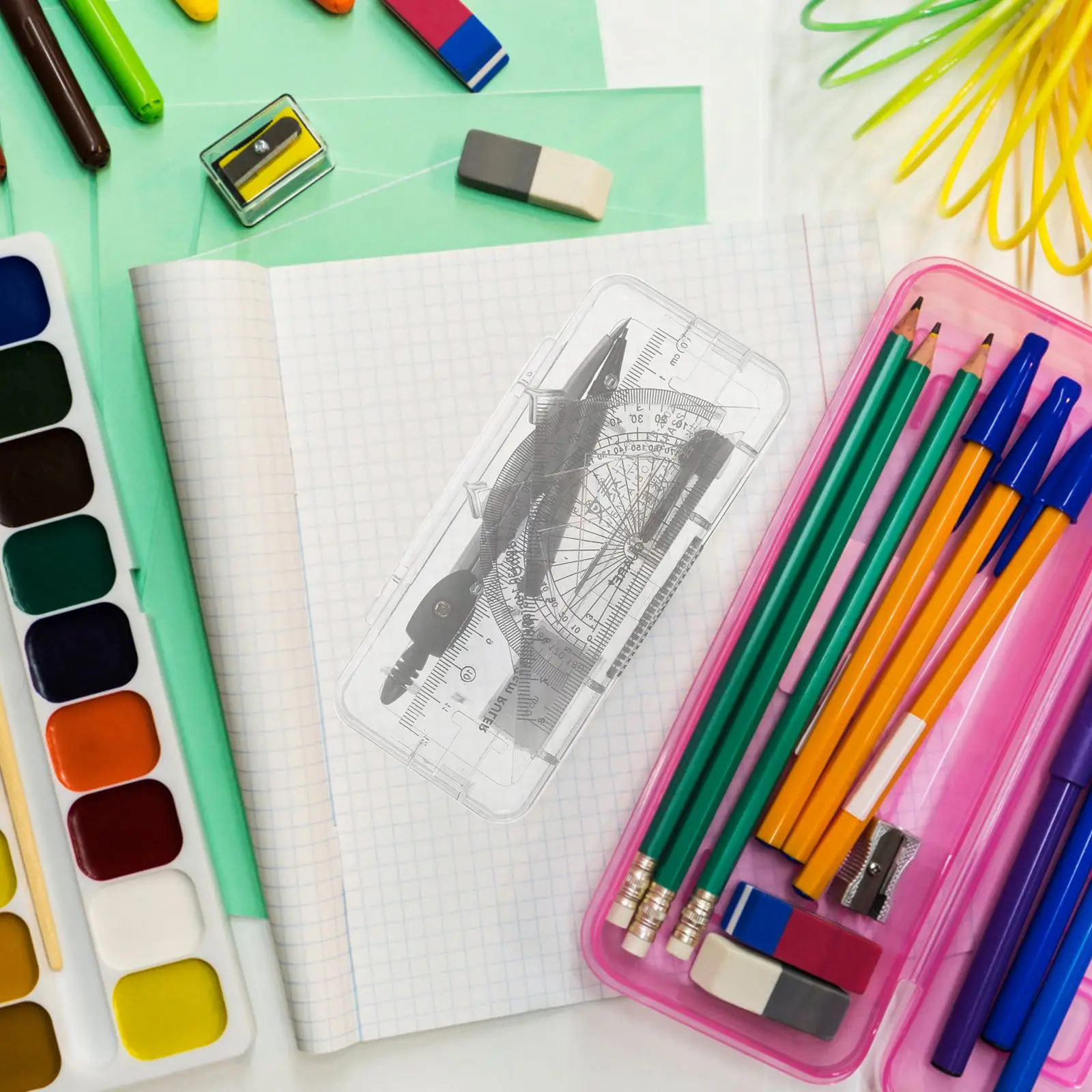 1set Lineal Kompass Bleistift Set Mathematik Student Zeichnung Schreibwaren Mathematische Für Junge Mädchen Geschenk Schule Liefert