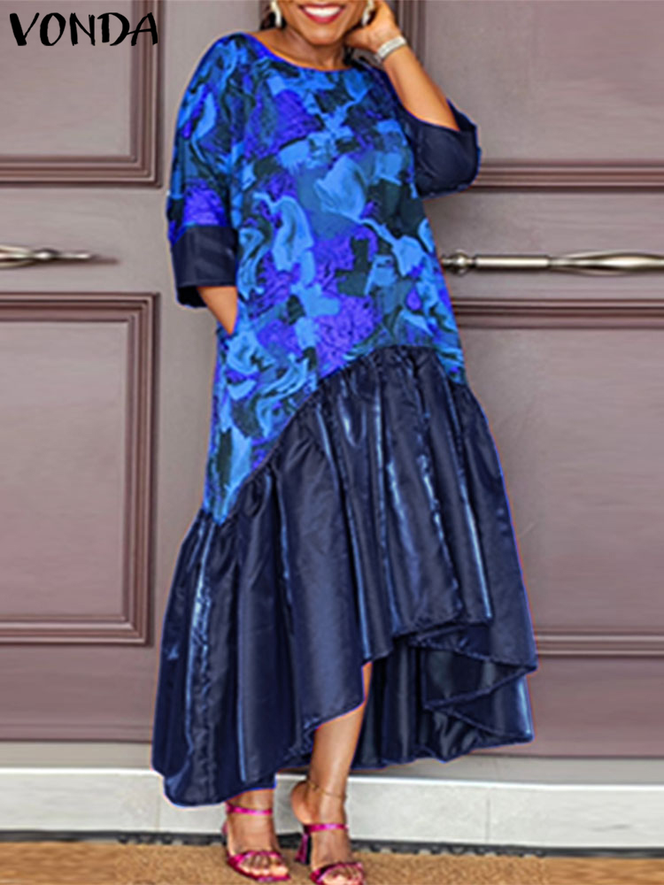 VONDA-Vestido largo bohemio de talla grande para mujer, traje holgado informal con estampado de retazos, manga de un cuarto, 2024