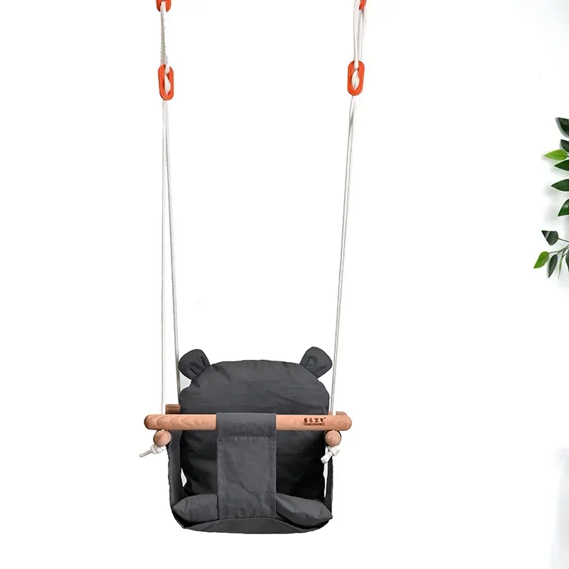 Columpio de lona para bebé, silla colgante de madera para niños, juguete para guardería, cesta pequeña para exterior y interior, mecedora oscilante Beige, juguete para bebé