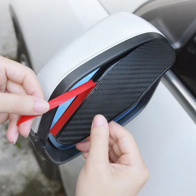 2 pçs de fibra carbono espelho retrovisor do carro escudo chuva sobrancelha flexível espelho retrovisor do carro protetor chuva sobrancelha capa chuva