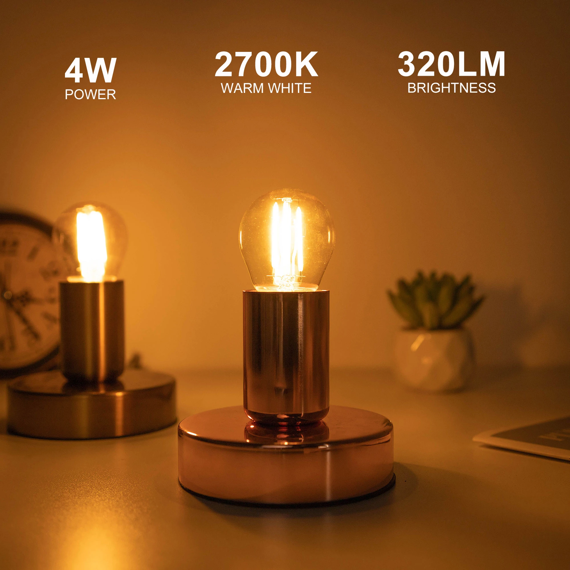 G45 4W Globe Light Bulbs Amber Glass LED Filament E27 Screw Base 220V 2700K 40W Equivalent Retro Decorative Dimmable Edison Bulb