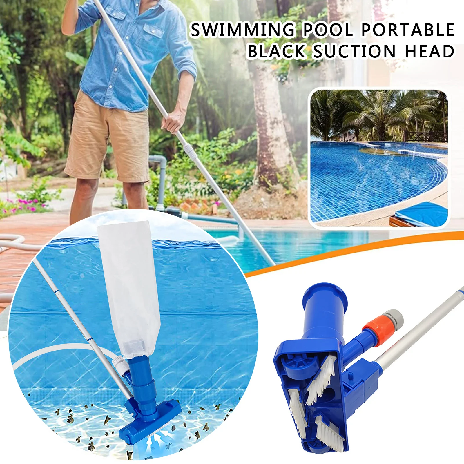 Herramienta de limpieza al vacío para piscina, limpiador subacuático con chorro de vacío para estanque, cabezal de cepillo, red de limpieza para piscina, accesorios para piscina, enchufe UE/EE. UU.