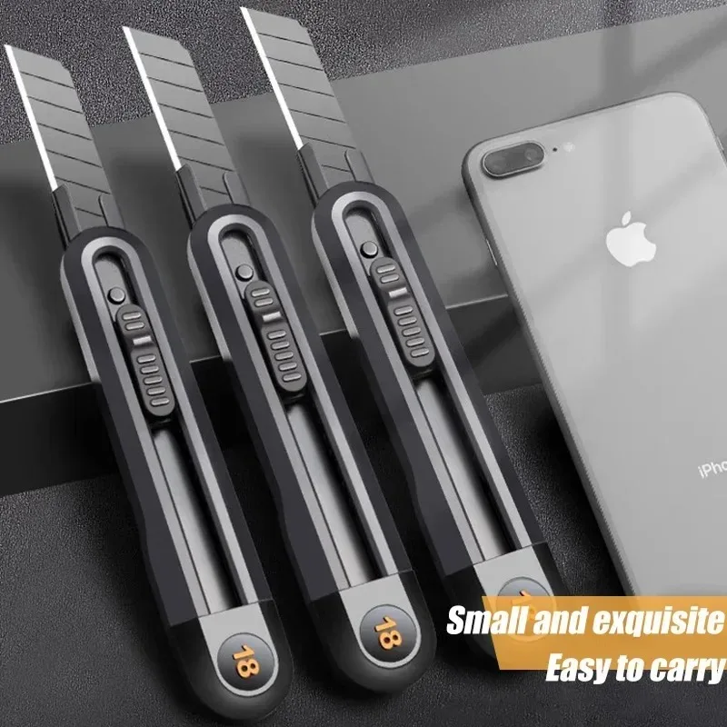 Cortadores de caja retráctiles con cuchillo multiusos a presión, cuchillas de acero con alto contenido de carbono de 9mm y 18mm, bloqueo automático, para suministros de oficina, papelería