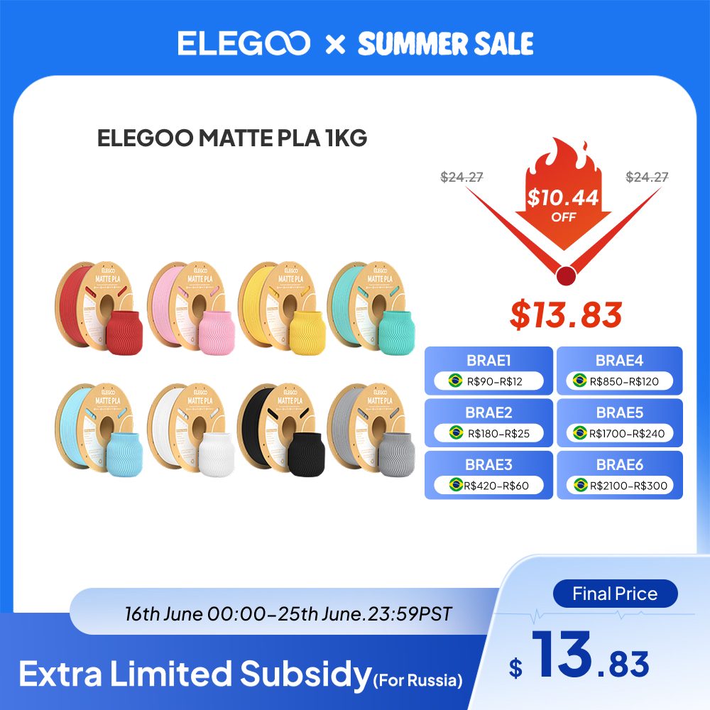 Матовая нить ELEGOO PLA, 1 кг, 1,75 мм FDM, нить для 3D-принтера, точность на размер +/- 0,02 мм, картонная катушка 1 кг (2,2 фунта)