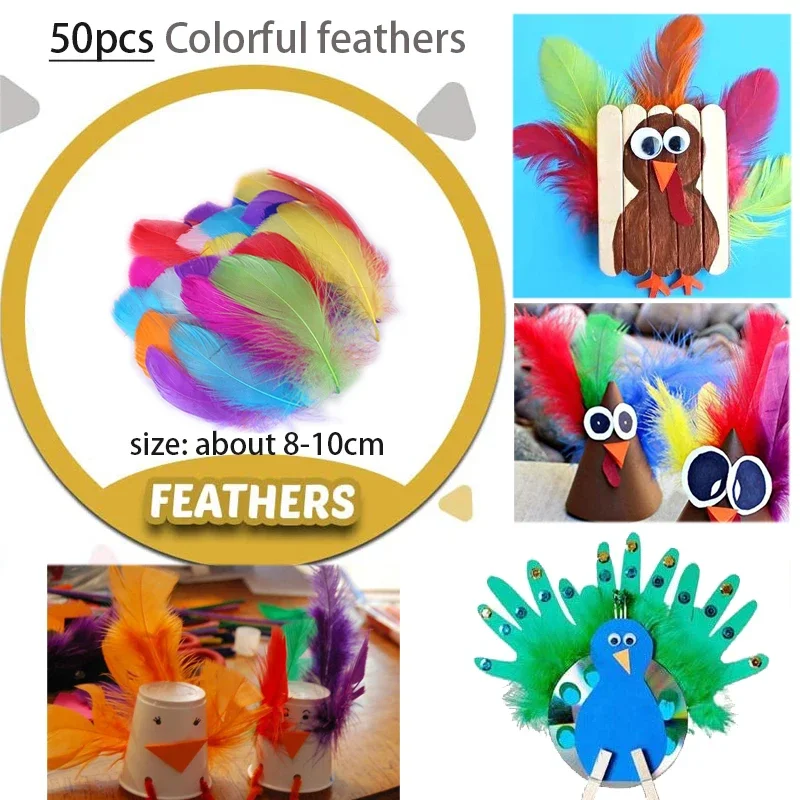 เด็ก Creative Plush Stick Pompoms สายรุ้งสี Feather Eyes สติกเกอร์การศึกษา DIY ของเล่น Handmade Art Craft Devoloping ของเล่น