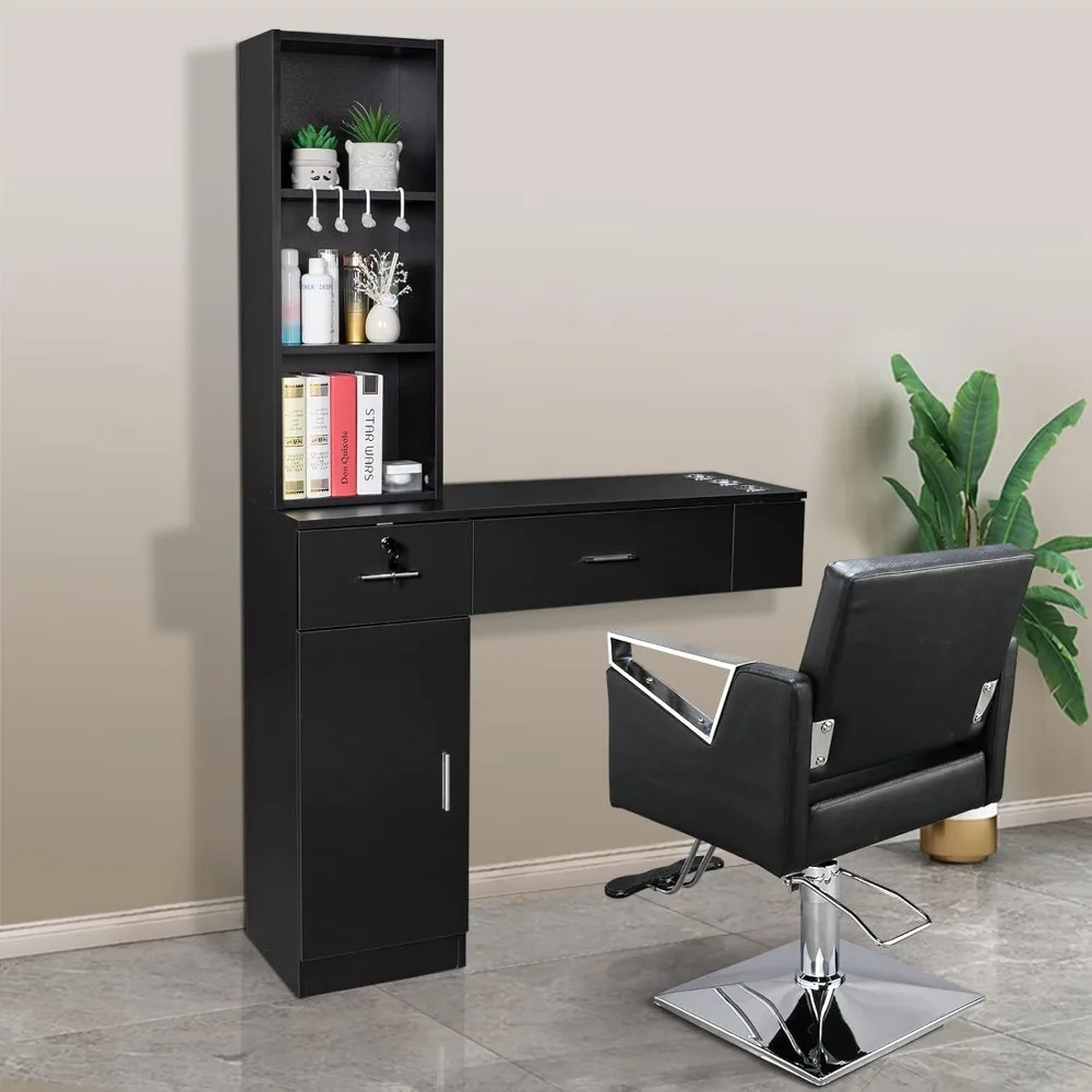 Wall Mount Barber Stations, Salon Stations for Hair Stylist, Hair Styling Equipment Set with A Storage Cabinet
