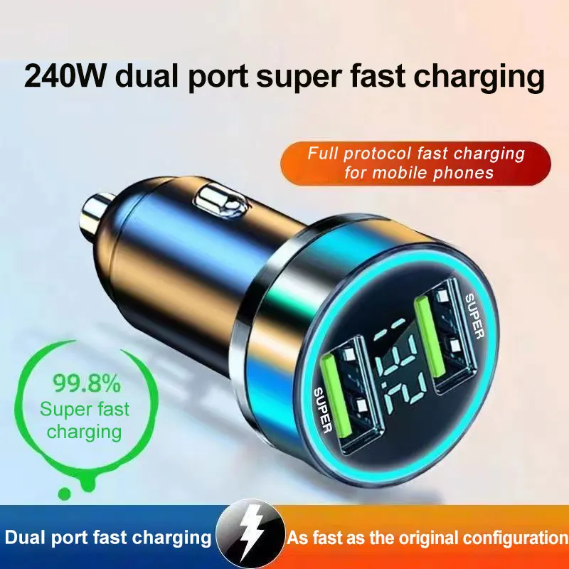Adattatore di ricarica super veloce per caricabatteria da auto portatile 2USB 12V-24V per telefono Iphone Huawei Samsung Xiaomi
