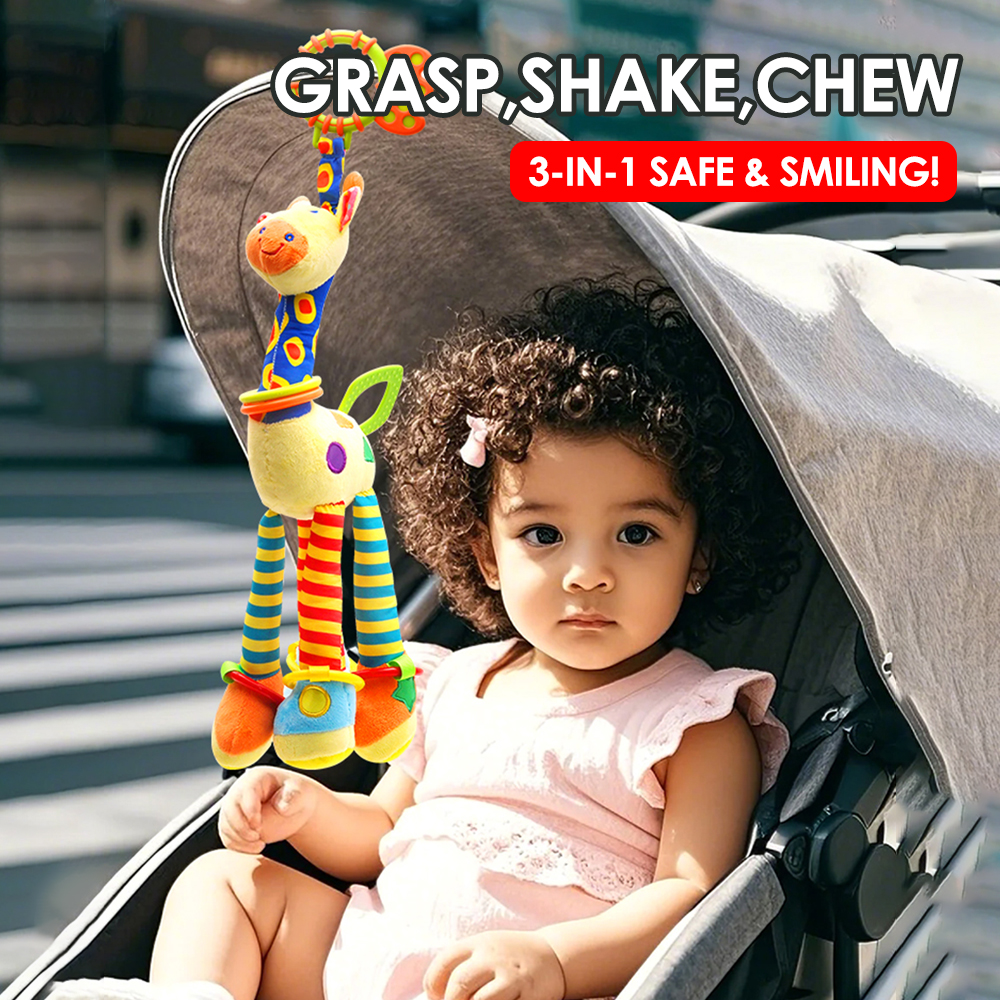 1pcs Soft Giraffe Animal Handbells Rattles Plush Infant Toddler Car Bed Hanging Toy Baby Early Education Development Handle Toys