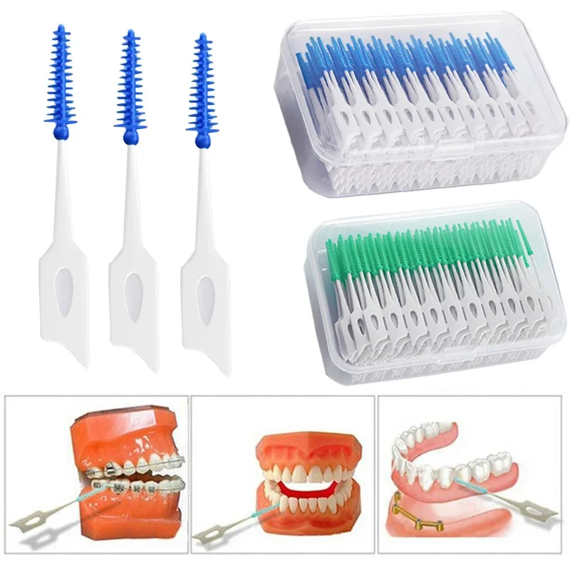 Spazzole interdentali in silicone 200 unità Spazzolino per stuzzicadenti dentale tra i denti con filo Strumenti per la pulizia orale