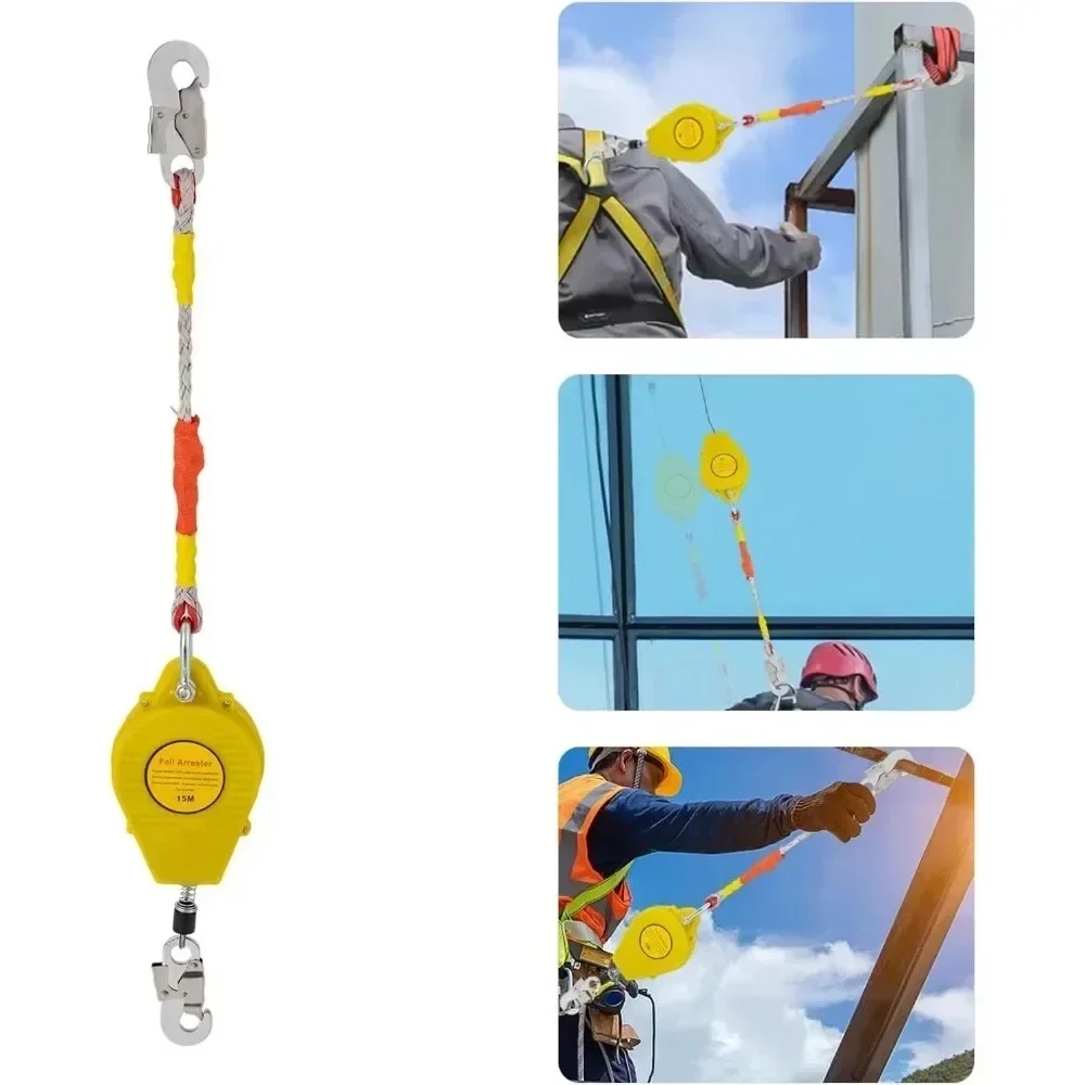 49.2ft (15m) Safety Self Retracting Lifeline 330lbs Portable Steel Wire Rope for Engineering Construction Roofing Aerial Work