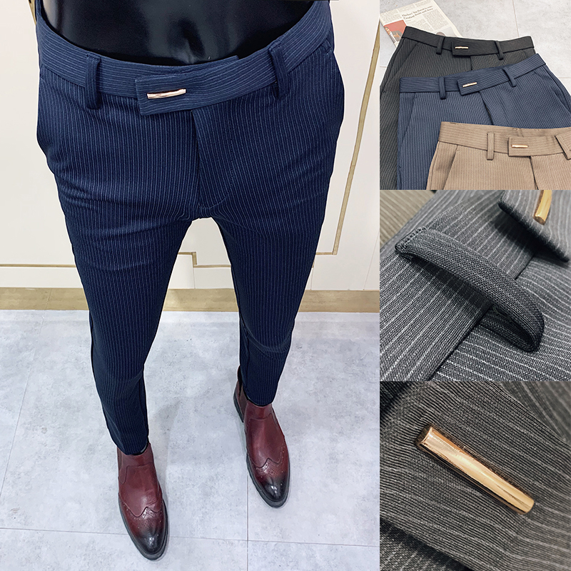 Pantalones de traje para Hombre, Pantalone de vestir para Hombre, pantalones formales ajustados elásticos, Calça Masculina, pantalones casuales de Color sólido, ropa de moda para Hombre