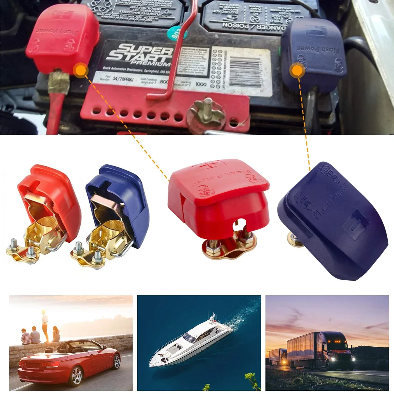 Batterieklemmen-Anschlüsse, negativ und positiv, 1 Paar Platte, Schnellverschluss, Auto-Stecker, Batterieklemmen, obere Pfostenklemmen