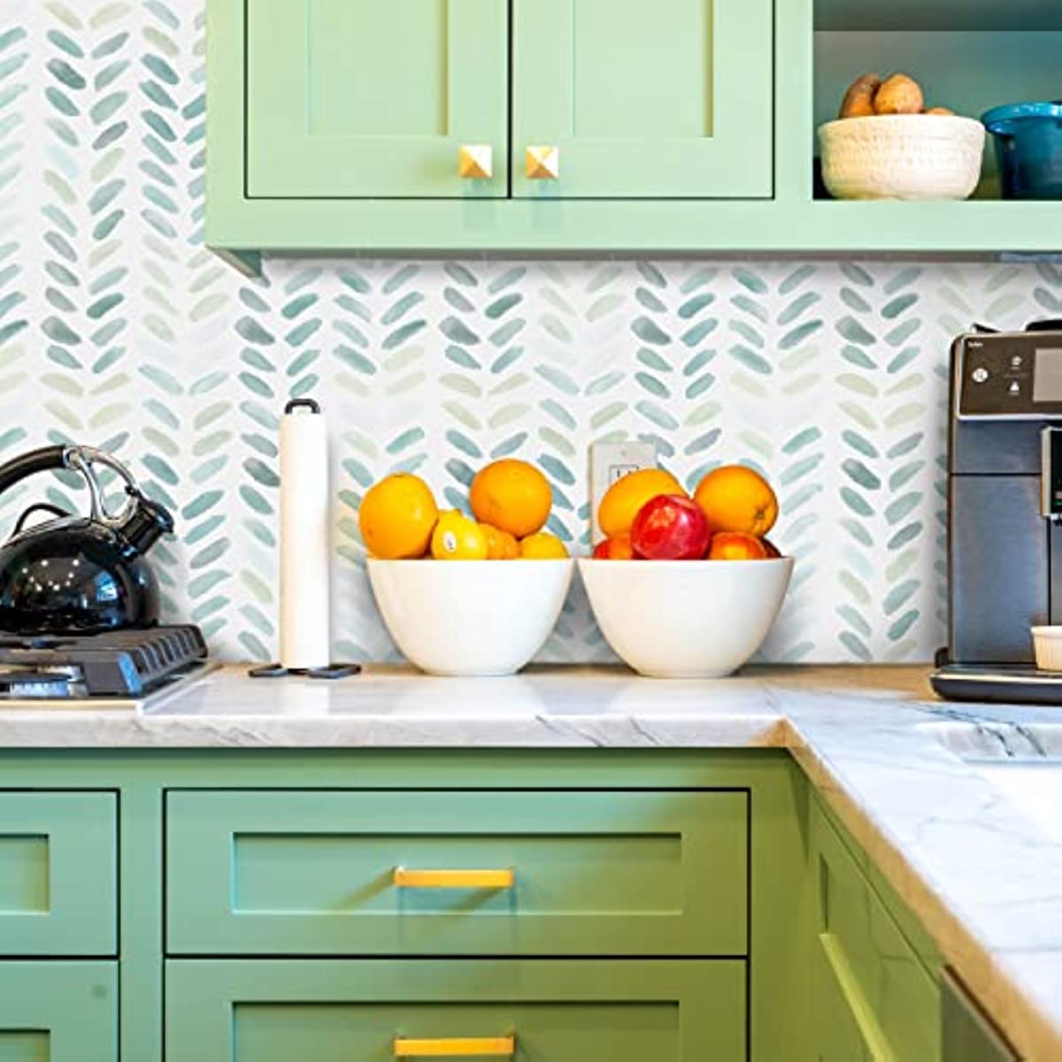 Verde e Branco Casca e Vara Papel de Parede Boho Contact Papel Folha Auto-Adesivo Removível Papel de Parede Herringbone