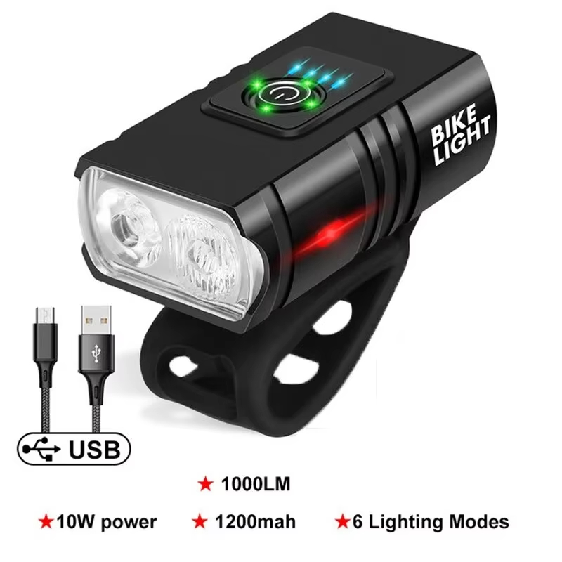 Faro de luz para bicicleta T6, linterna LED de 1000LM, linterna recargable por USB, lámpara frontal de ciclismo, accesorios de Luz De Carretera
