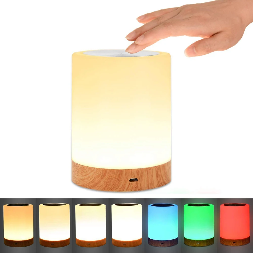 Lámpara táctil, luz LED nocturna para dormitorios, sala de estar, mesa portátil, lámparas de noche, luz RGB blanca cálida recargable para regalo de niños