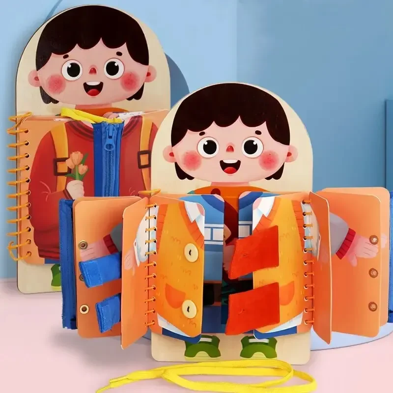Montessori ของเล่นการศึกษาเด็กทักษะชีวิตผูกเชือกผูกรองเท้าซิปหัวเข็มขัดไม้ Multi-Layer Busy BOARD ปริศนาของขวัญ