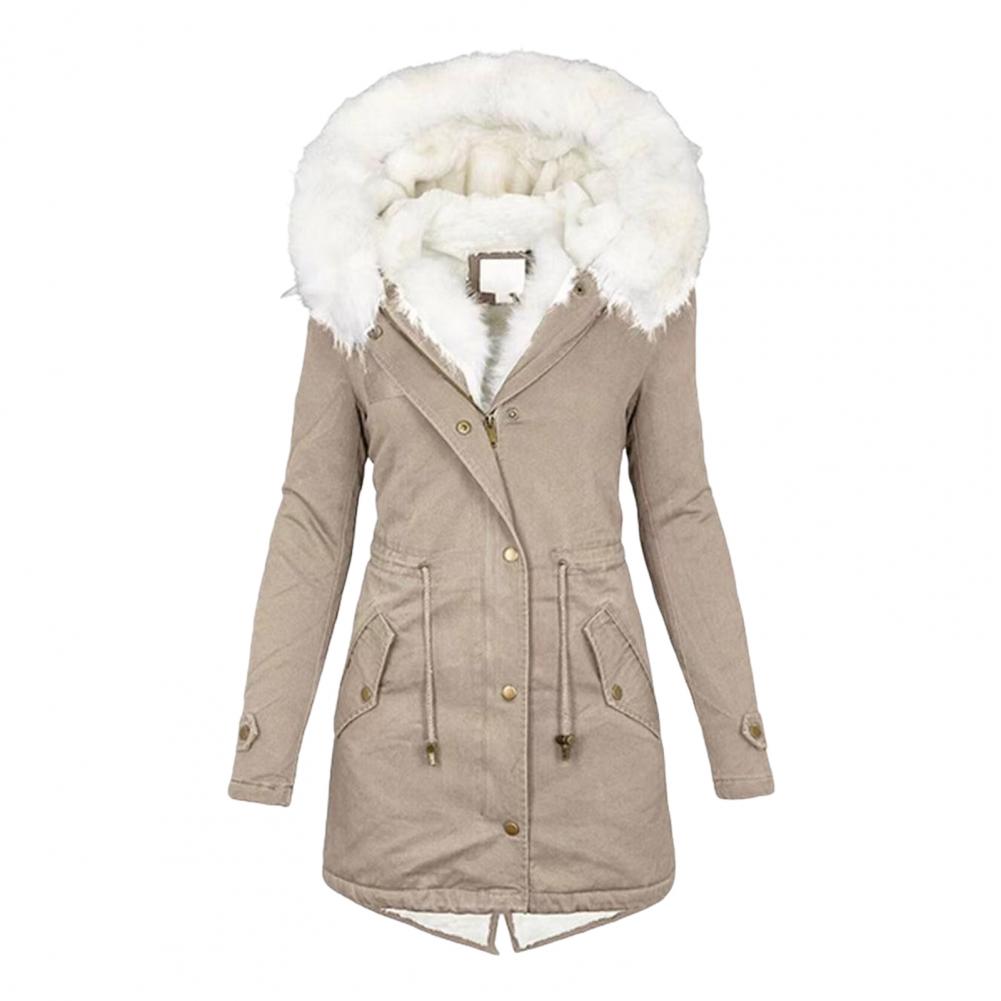 Dikker dames winter katoenen jas namaakbont capuchon fleece zip-up knop jas winddicht halflange slanke bovenkleding