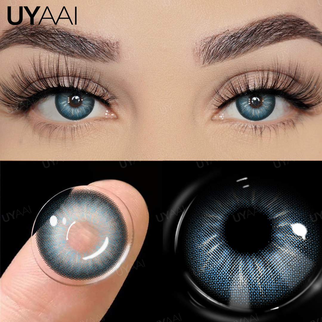UYAAI 1 ペアブラウンナチュラルカラーアイレンズグレーファッションレンズブルーアイレンズグリーン高品質化粧品カラーコンタクト