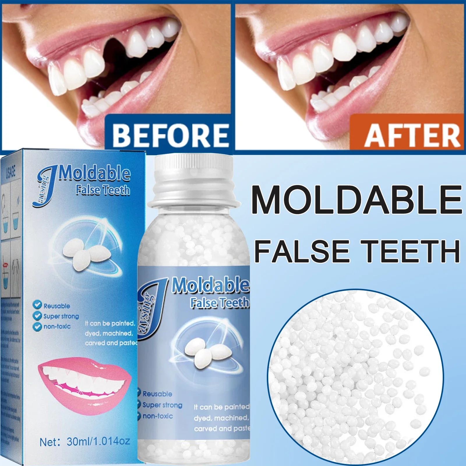 Kit de reparación de dientes moldeables, Kit de reemplazo Dental temporal, cuentas térmicas moldeables para rellenar los dientes faltantes y rotos falsos