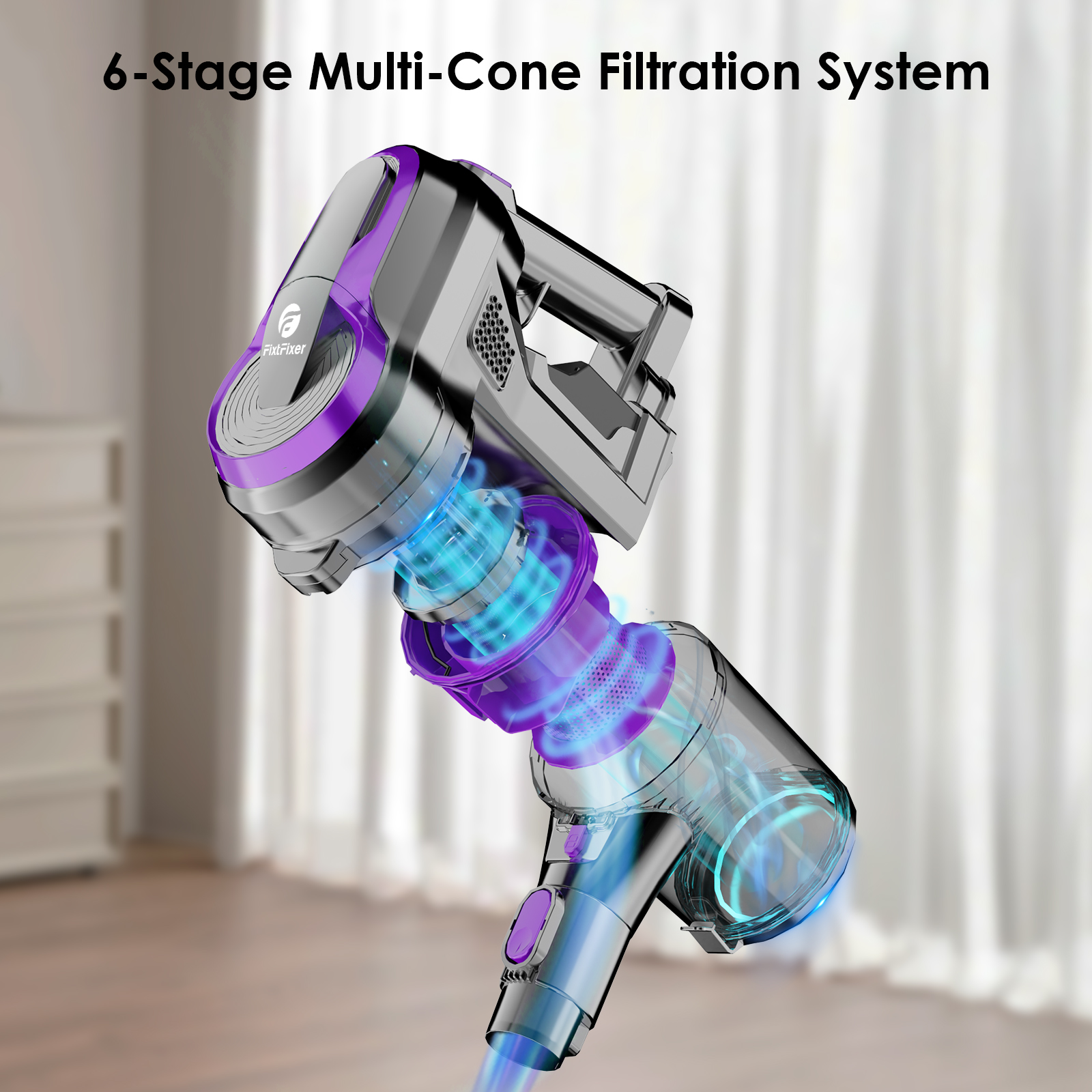 FixtFixer X6 25000Pa 250W Cordless Vacuum Cleaner Hand-held for Household Appliances, 55 Mins, 1.1L Dust Cup,Removable B