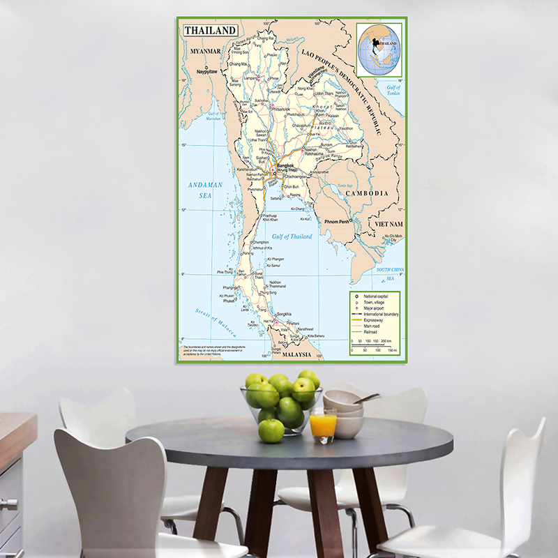 150*225Cm De Thailand Administratieve Kaart Canvas Schilderij Muur Decoratieve Poster Ingelijste Print Woonkamer Home Decoratie