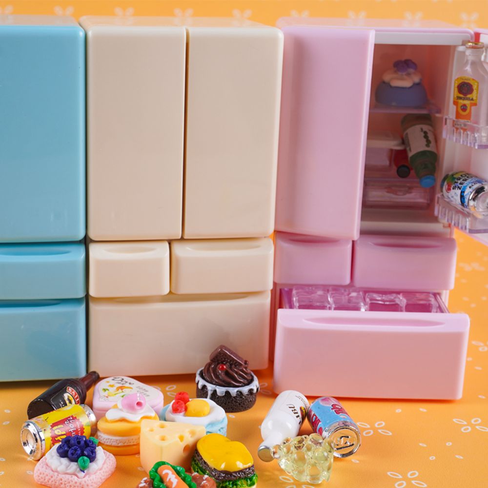 Refrigerador de doble puerta en miniatura, muebles para casa de muñecas 1:12, banco de cocina, refrigerador, congelador, juguete, cocina, accesorios de decoración del hogar
