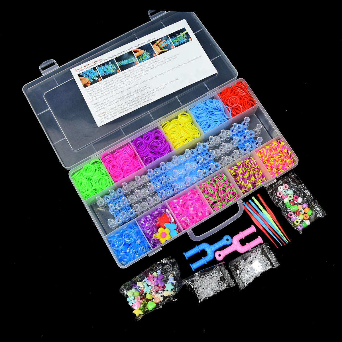 1800ชิ้นยางยืดหยุ่นแถบเครื่องมือ DIY ชุดกล่องสานสร้อยข้อมืองานฝีมือสำหรับเด็กผู้หญิงของเล่นเด็กสำหรับวัยรุ่น8 10ปี