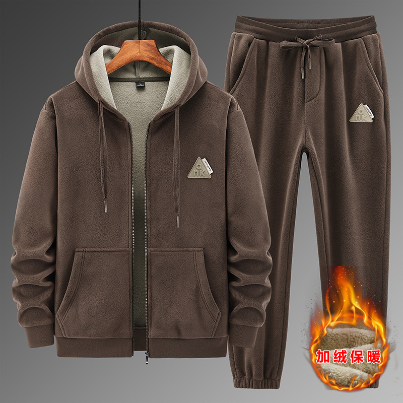 Conjunto de pantalones de algodón con capucha para hombre, traje grueso y de Cachemira de invierno, chándal cálido para deportes de ocio