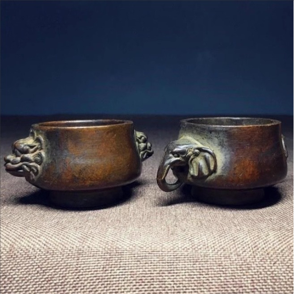 Quemador de incienso de cobre púrpura de imitación, gran quemador de incienso Ming Xuande elefante León