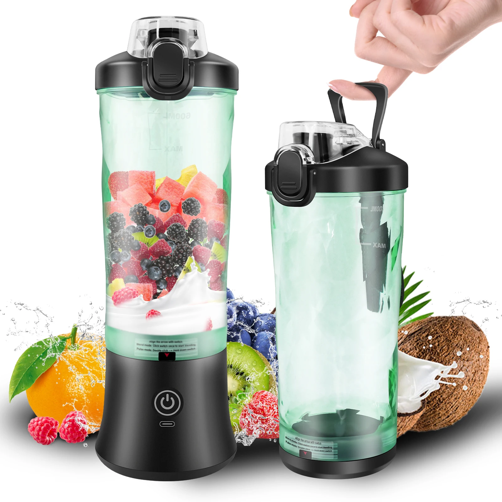 600 ml tragbarer Mini-Mixer, wiederaufladbarer kleiner Smoothie-Mixer über USB, Reise-Mixer mit großer Kapazität, tragbare Smoothies, Mischung aus Eis
