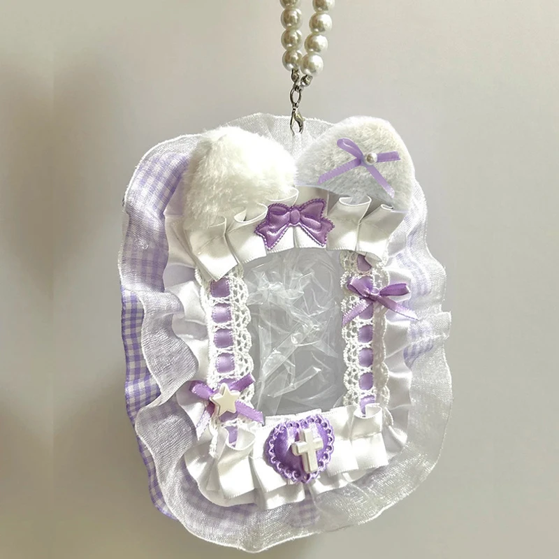Sweet Diy Plush Card Holder with Ribbon Bow Lolita Lace Photocard Holder Lace Top Loader Anime Idol Display Photo Card Case New