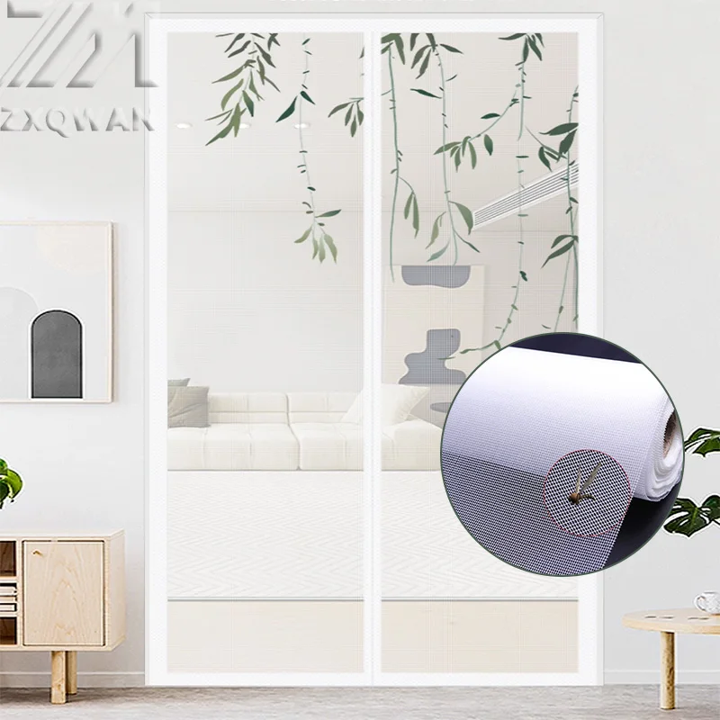 Cortina antimosquitos magnética blanca, puerta de pantalla autocebante magnética, mosquitera, cortina autoadhesiva personalizable para el hogar