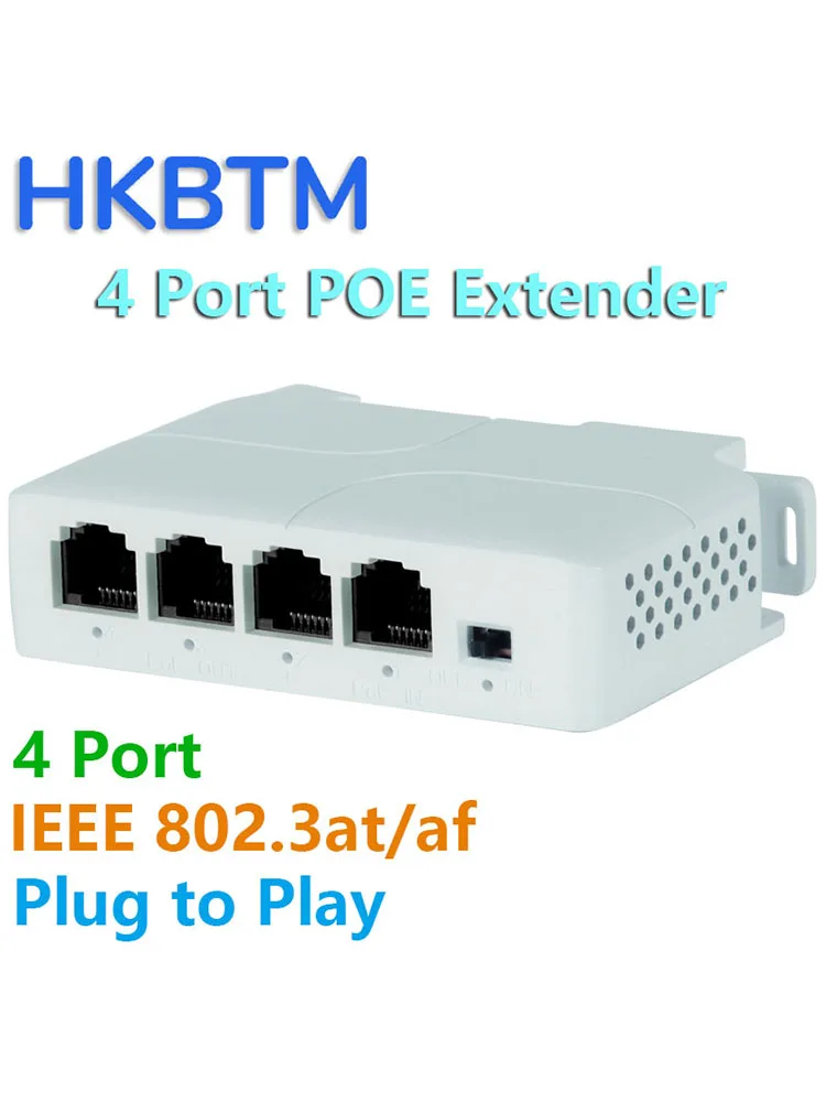 HKBTM 4-Port-PoE-Extender Wasserdichter PoE-Repeater für IP-Port-Übertragungs-Extender für POE-Switch NVR IP-Kamera