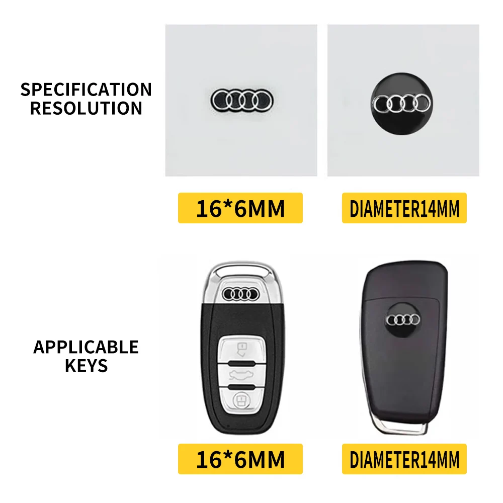2/5/10pcs 14MM 16MM Car Remote Key Aluminum Logo Sticker For Audi sline A4 B8 B6 B7 B9 A3 8P 8V 8L A6 C7 C6 A5 Q5 Q7 A7 Q3 TT