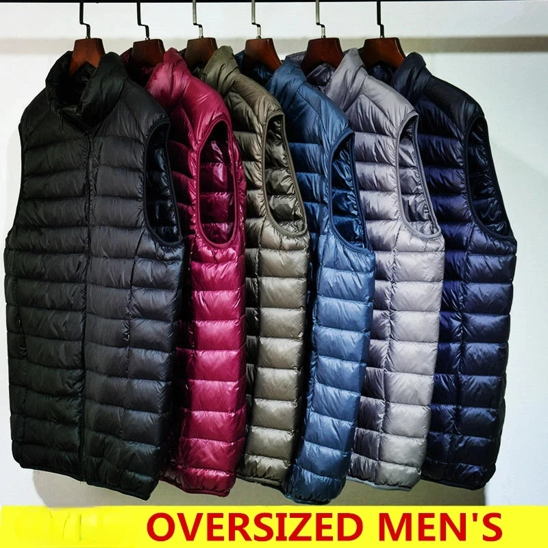 Jaqueta puffer sem mangas masculina 2025 nova primavera outono leve resistente à água embalável colete masculino plus size 5xl 6xl
