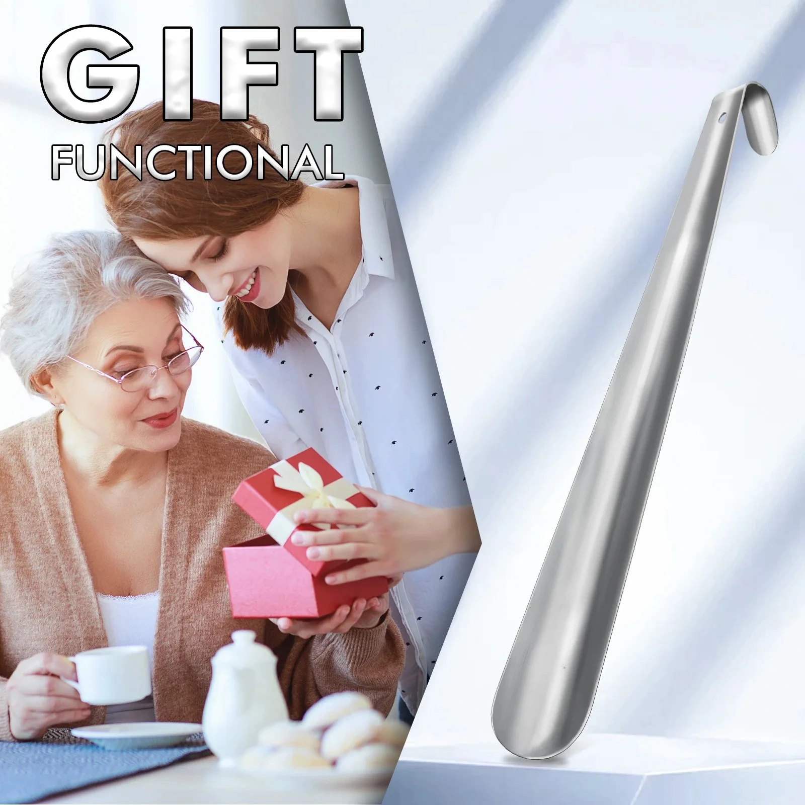 Schuhlöffel aus Metall mit langem Griff, 16,5 Zoll, extra langer Schuhlöffel für Senioren, Schuhlöffel, professionelles Hilfsmittel, Schuhzubehör